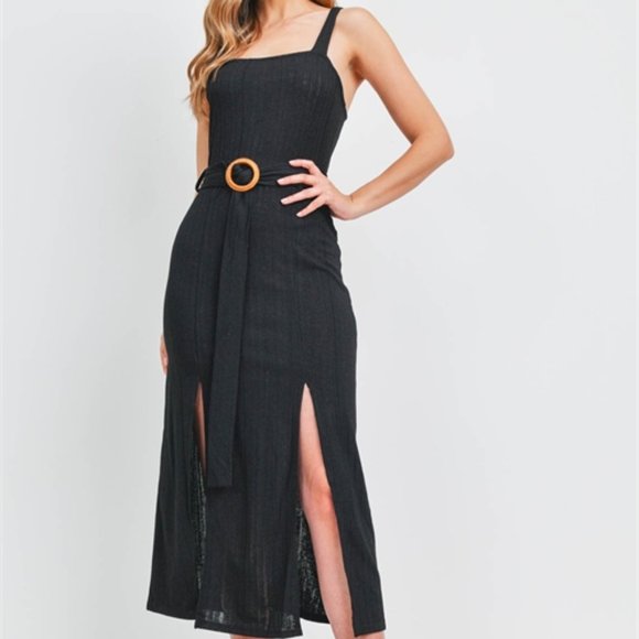 Olive Belted ribbed Dress - Picture 6 of 14